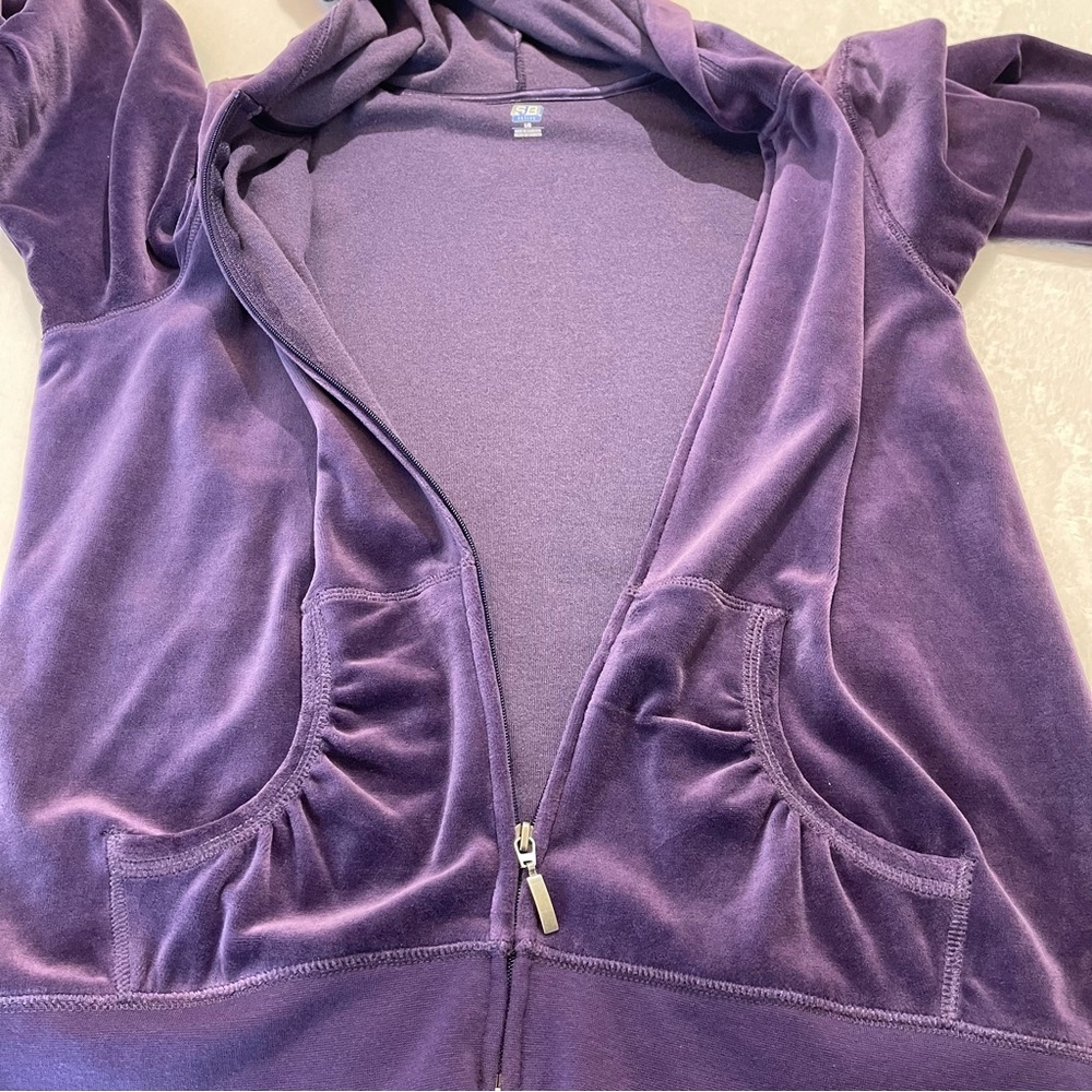SJB ACTIVE WOMENS VELOUR ZIP UP SWEATSHIRT WITH HOOD  SIZE L. PURPLE - Picture 9 of 9